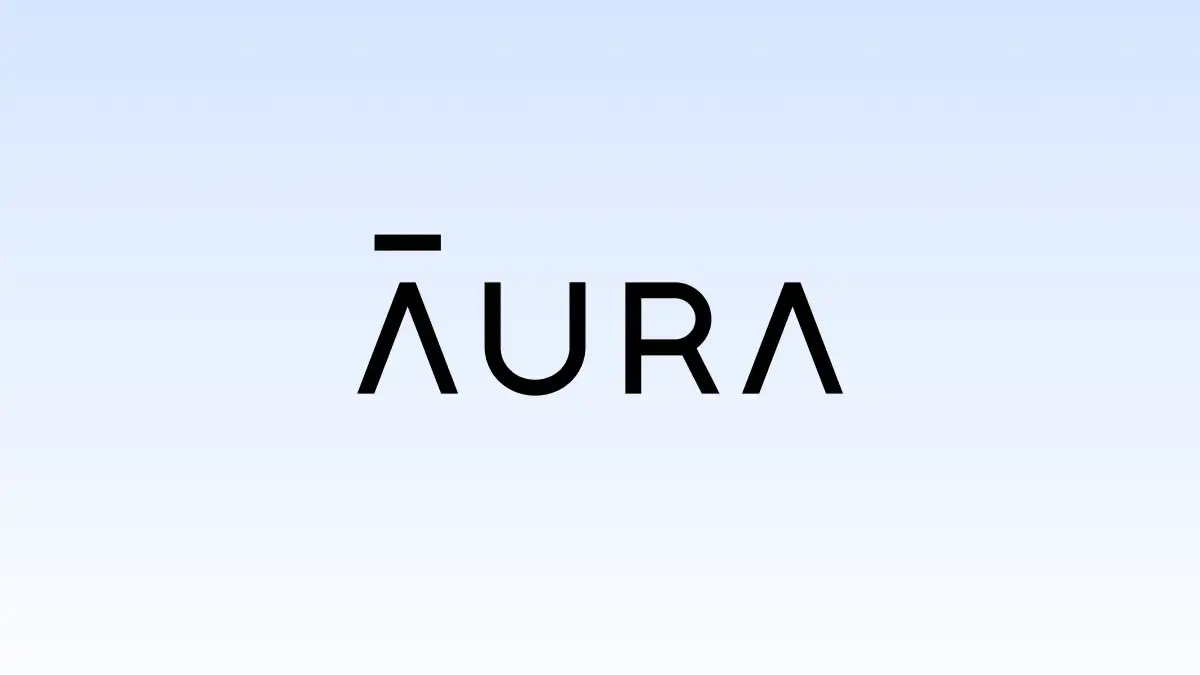 Aura logo on a light blue background.
