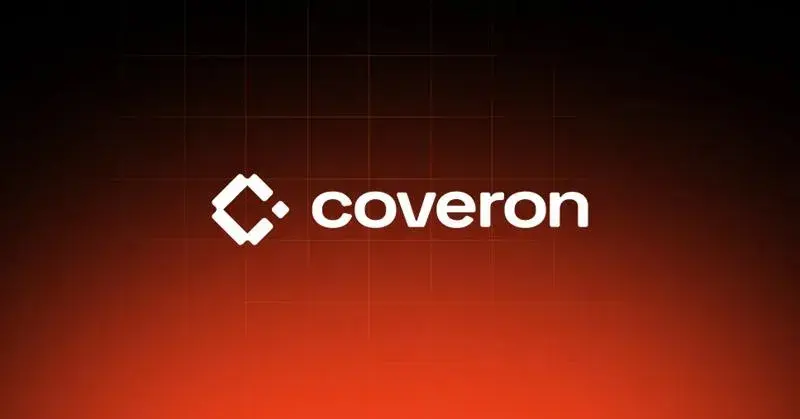Coveron logo on a dark red gradient background.